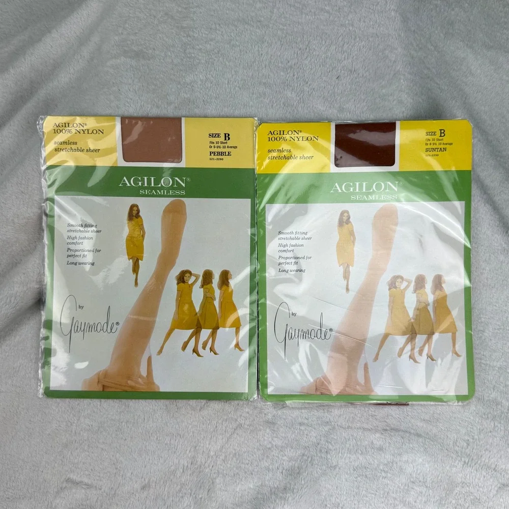 Vintage Gaymode Agilon 100% Nylon Seamless Sheer Stockings Size B Pebble Suntan